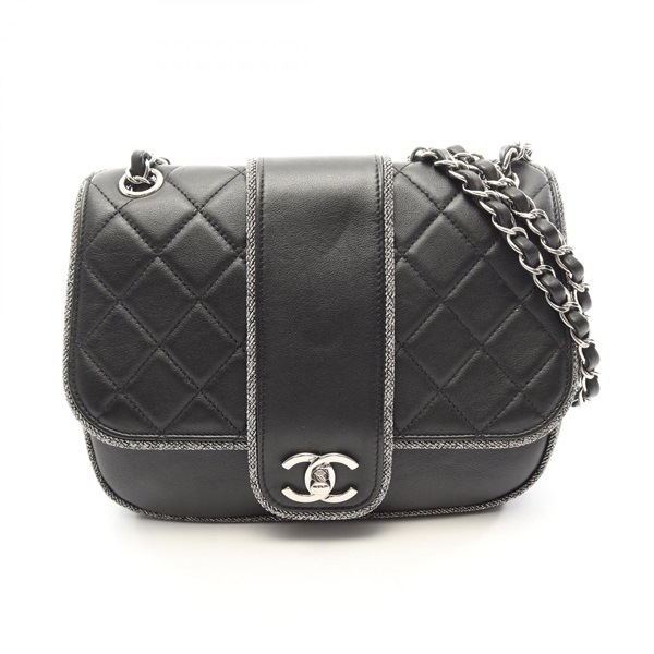 CHANEL Matelasse Chain Shoulder Handbag Lamb leather Black SHW Used CC Coco