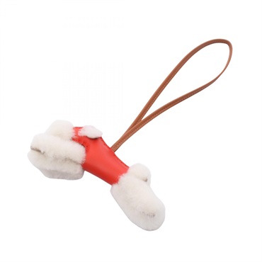 HERMES Buddy Charm Agneau milo leather Mouton Red Brown White Used Women K