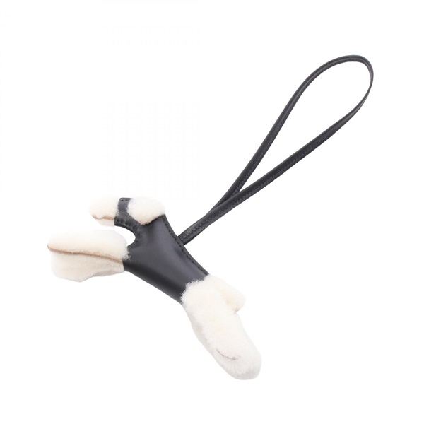 HERMES Buddy charm Agneau milo Leather Mouton Black White Used Women