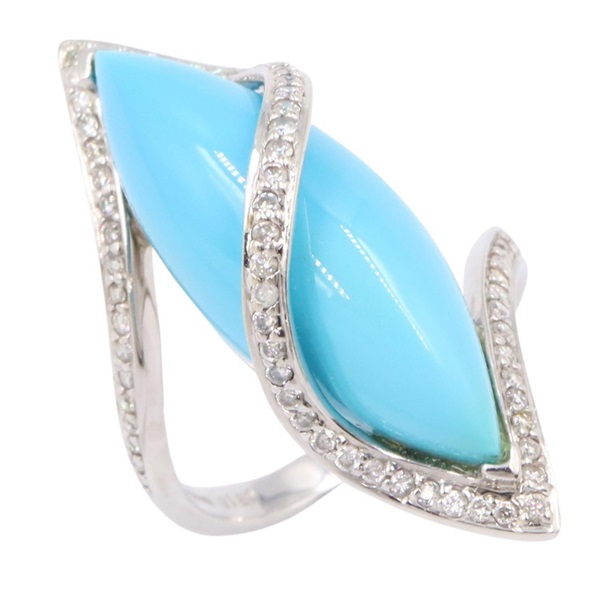 JEWELRY Turquoise Diamond Ring 18KWG White Gold Blue Used Women US size #6.75