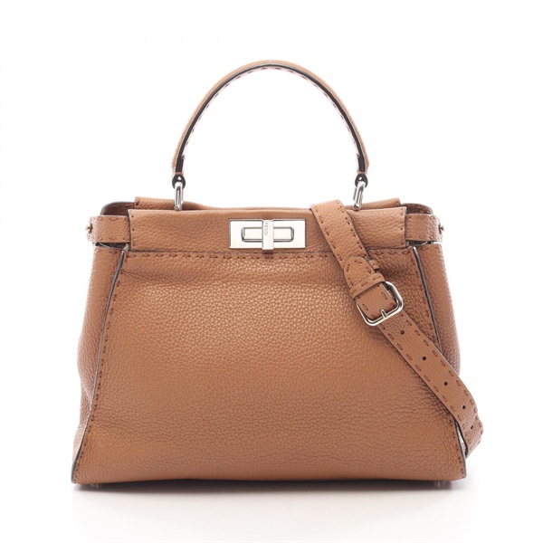 FENDI Peekaboo Regular Shoulder Crossbody Handbag 8BN290 leather Brown Used