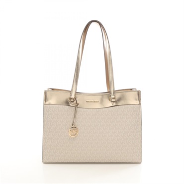 Michael Kors JET SET TRAVEL Pocket Large Tote Bag canvas leather Beige Gold Used