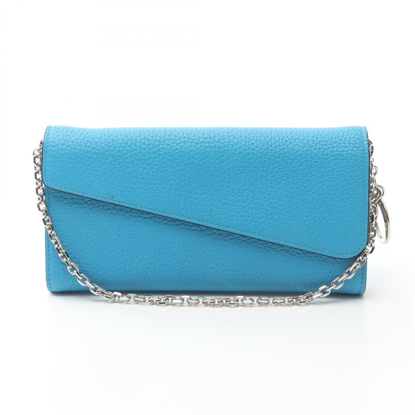 Dior Diorissimo Chain Wallet Bifold purse S0289PTRL28BU leather Blue Used WOC