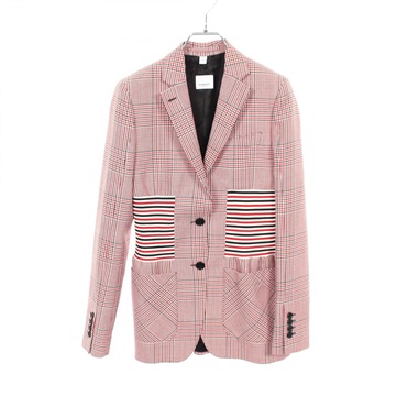 BURBERRY Plaid Tailored Jacket 8037330 wool Red White Black Used Women #UK4