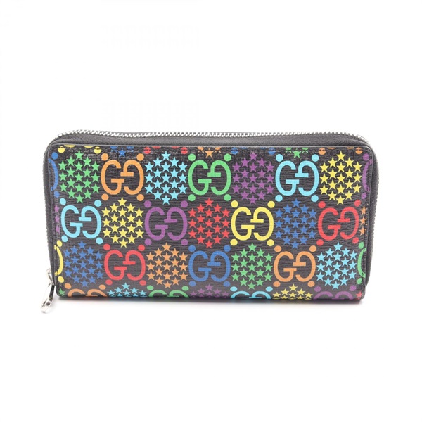 GUCCI GG Psychedelic Around zip long Wallet Purse 601079 canvas Black Used Women