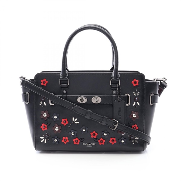 COACH Blake CarryAll Flower Shoulder Handbag F59450 leather Black Red Used Women