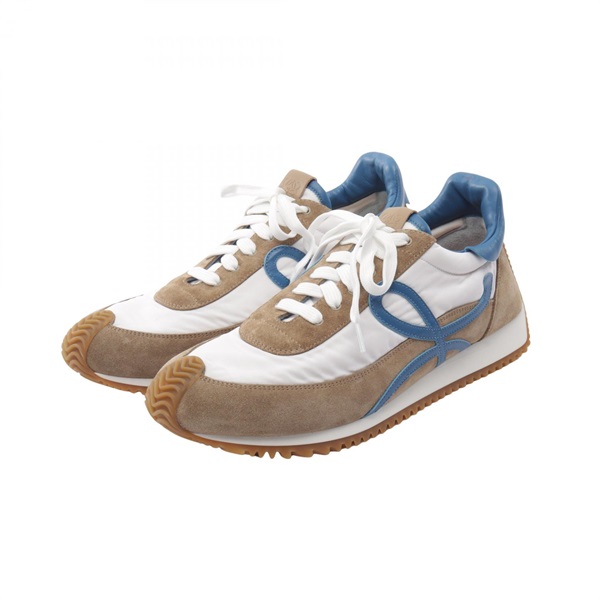 LOEWE flow runner sneakers shoes #44 Suede leather Fabric White Blue mens