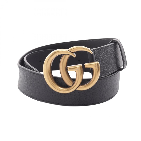 GUCCI Double G buckle Gold hardware belt leather Black Used mens #80/32