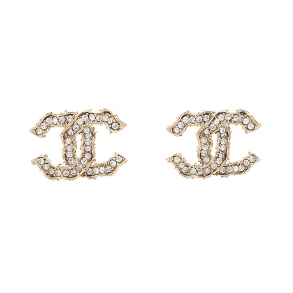 CHANEL COCO Mark Pierced earrings Gold Plated Rhinestone Clear Used Women