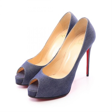 Christian Louboutin Open Toe Pumps Heels Shoes #38 1/2 denim Navy Used Women