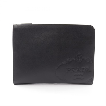 PRADA SAFFIANO TRAVEL business clutch bag 2VN003 leather Black Used mens