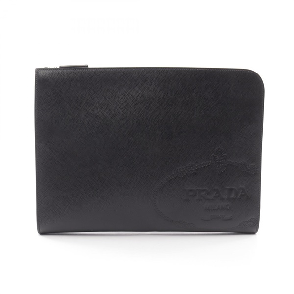 PRADA SAFFIANO TRAVEL business clutch bag 2VN003 leather Black Used mens