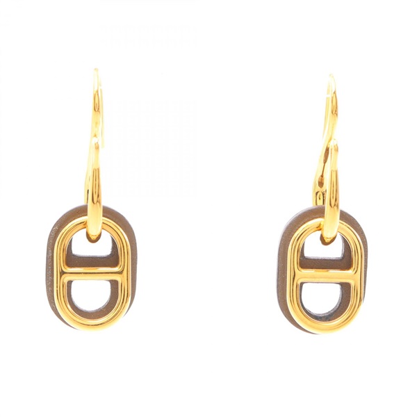 HERMES O'Maillon Chaine d'Ancre Pierced earrings Gold Plated Swift leather Women