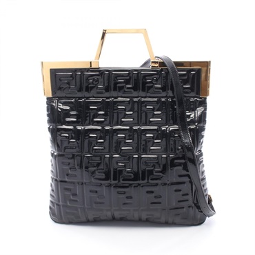 FENDI FF Emboss Shoulder Crossbody Tote Bag 8BH362 Patent leather Black Used