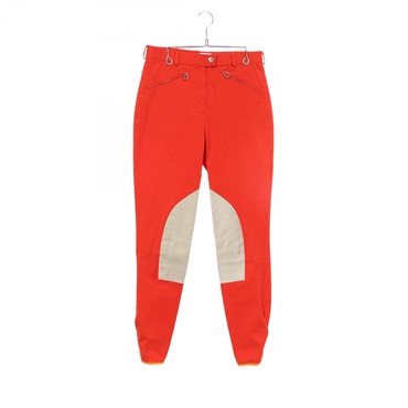 HERMES Serie Button Suede Patch Jockey Pants cotton Red Used Women size S