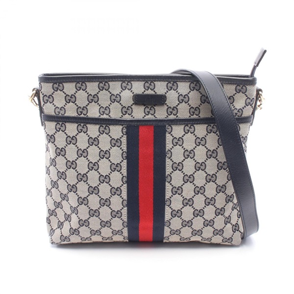 GUCCI Sherry line Shoulder Crossbody Bag 388926 canvas leather Navy Beige Used