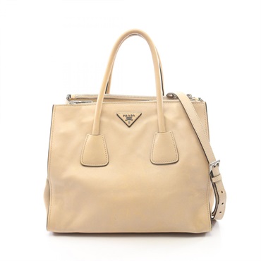 PRADA Triangle logo Shoulder Crossbody Tote Bag leather Beige Used Women
