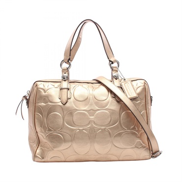 COACH Signature Shoulder Crossbody Tote Handbag F17992 leather Gold Used Women