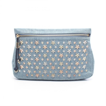 JIMMY CHOO ZENA Star Studs Business Clutch bag Denim Blue Used Women