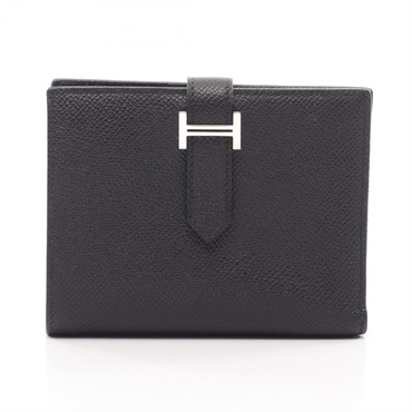 HERMES BEARN Compact Bi-fold wallet purse B Epsom leather Black Used Women SHW