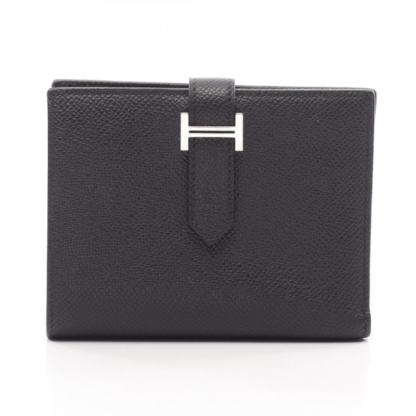 HERMES BEARN Compact Bi-fold wallet purse B Epsom leather Black Used Women SHW