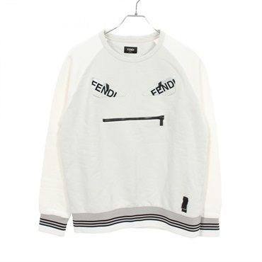 FENDI Bag Bugs Monster Eye Logo Sweatshirt cotton Gray White Used mens size M