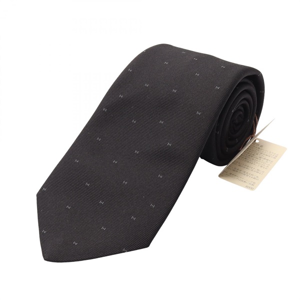 HERMES H pattern Tie Silk Black Preowned mens Women