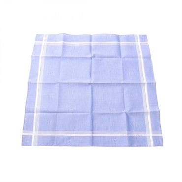 HERMES H Relief Handker chief Scarf cotton Blue Preowned Women