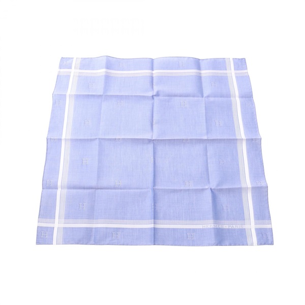 HERMES H Relief Handker chief Scarf cotton Blue Preowned Women