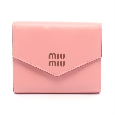 Miu Miu SOFTY LOGO Tri-fold wallet purse 5MH040 leather Pink preowned Women