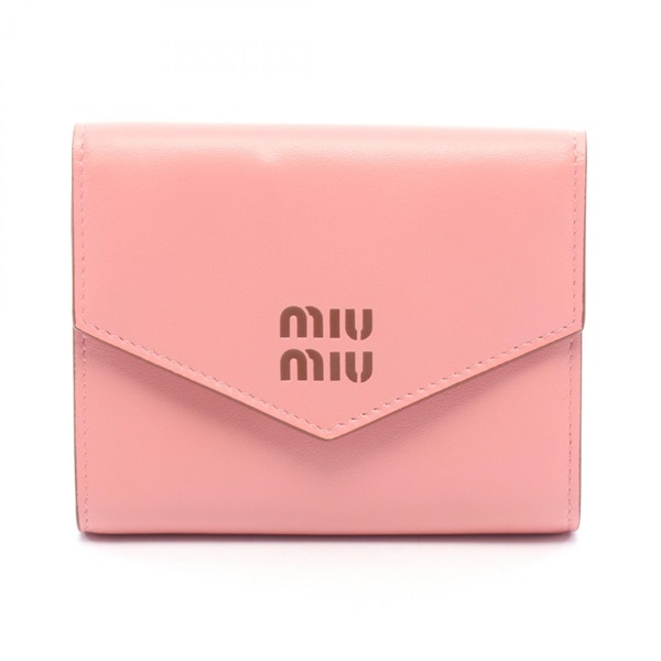 Miu Miu SOFTY LOGO Tri-fold wallet purse 5MH040 leather Pink preowned Women