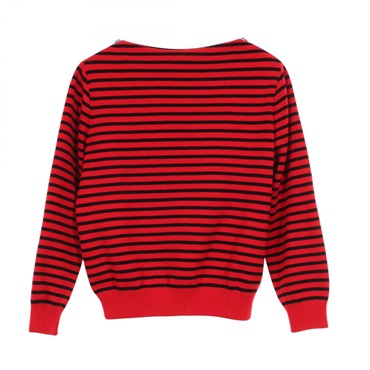 CELINE Shoulder zip striped boat neck knitwear wool Nylon Black Red Used size L