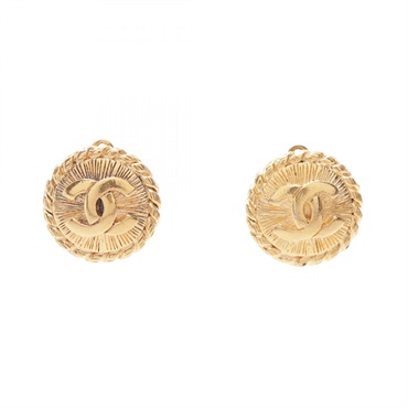 CHANEL COCO Mark Circle clip Earring Gold Plated Used