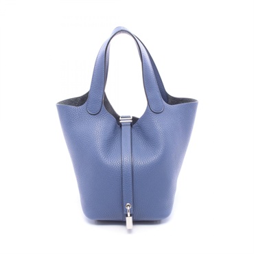 HERMES Picotin Lock PM Tote Handbag Clemence leather Blue Brighton SHW Used C