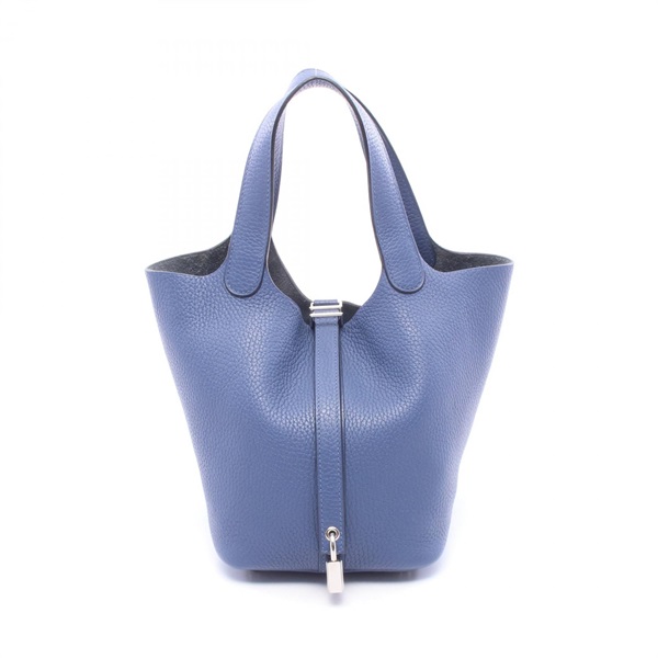 HERMES Picotin Lock PM Tote Handbag Clemence leather Blue Brighton SHW Used C