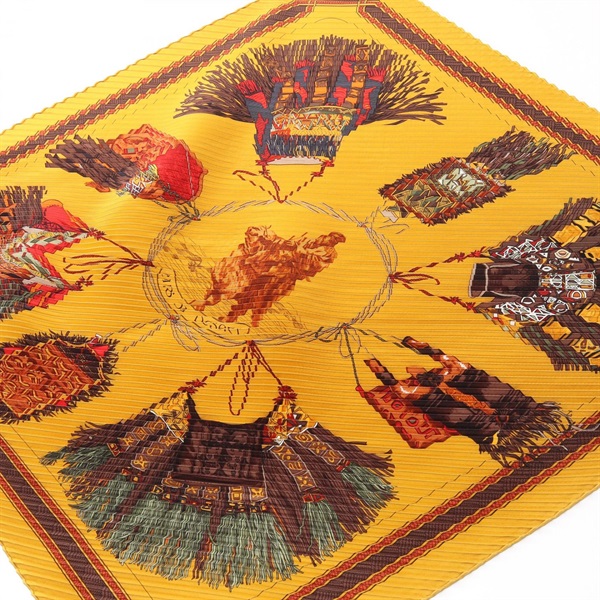 HERMES Carré Plissé CUIRS DU DESERT Scarf Silk Brown Multicolor Used Women