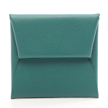 HERMES Bastia Verso coin purse Mini Wallet Evercolor leather Green Blue Used D