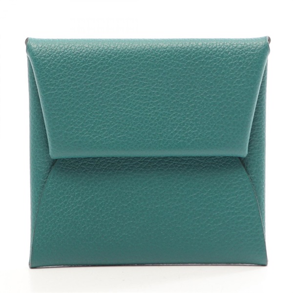 HERMES Bastia Verso coin purse Mini Wallet Evercolor leather Green Blue Used D