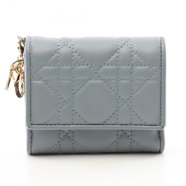 Christian Dior LADY DIOR Lotus wallet Tri-fold purse S0181ONMJ leather Blue Used