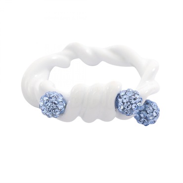 GIVENCHY TWISTED RING Brass rhinestone White Blue Used women US size 7.5