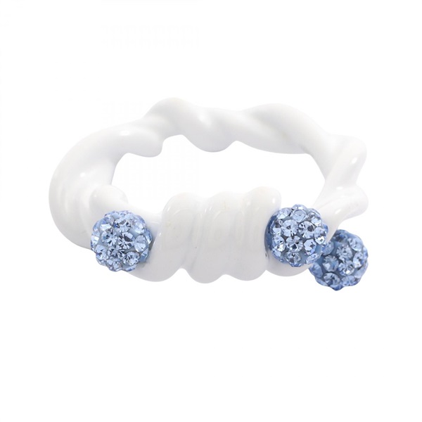 GIVENCHY TWISTED RING Brass rhinestone White Blue Used women US size 7.5