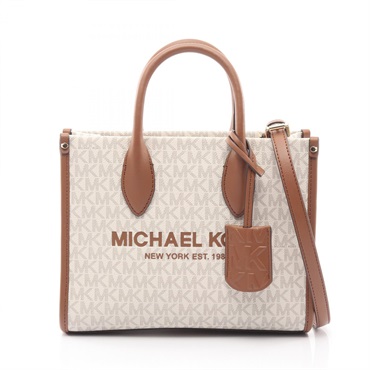 Michael Kors MIRELLA S MK Signature Shoulder Handbag Canvas leather White used