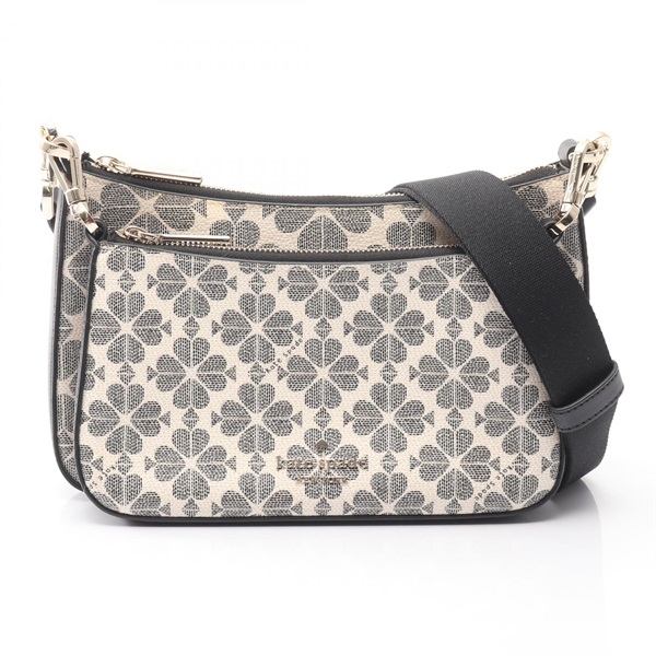 Kate Spade Duet Spade Flower Crossbody Shoulder Bag canvas leather Beige Black
