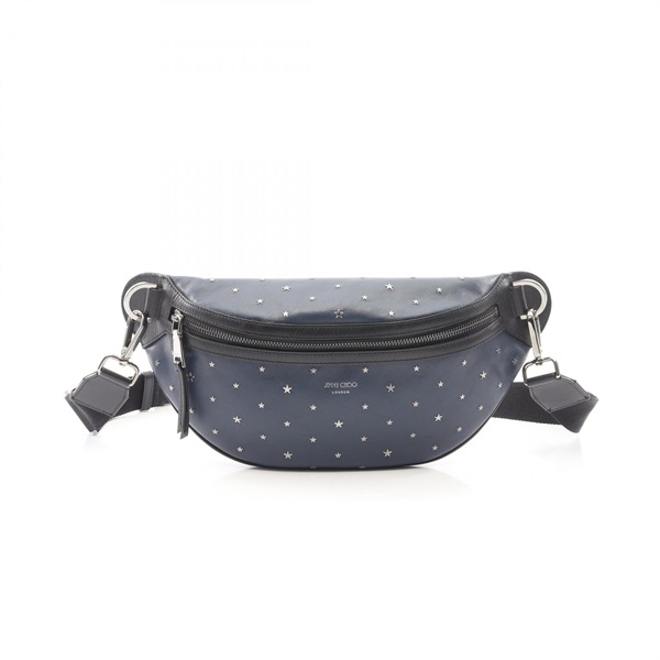 JIMMY CHOO YORK Waist bum belt bag star studs leather Navy Black Used mens