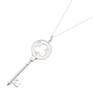 TIFFANY＆CO Clover Key Pendant Diamond Necklace 18KWG White Gold Used Women