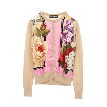 DOLCE GABBANA Floral Cardigan Top #36 silk Beige Multicolor Used Women