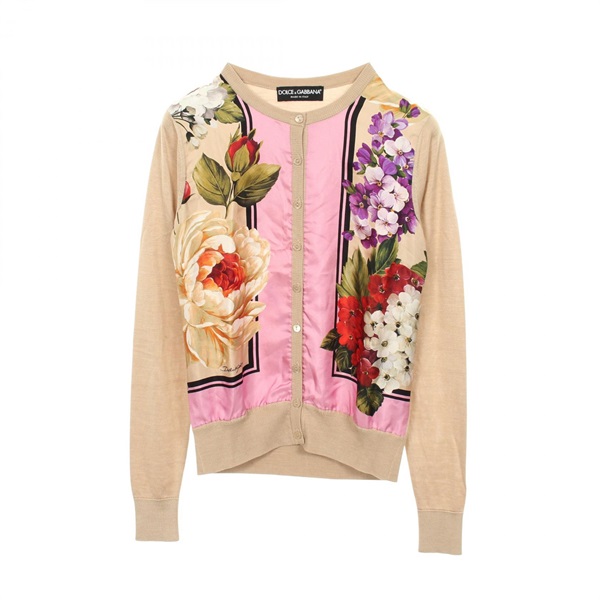 DOLCE GABBANA Floral Cardigan Top #36 silk Beige Multicolor Used Women