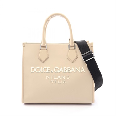 DOLCE GABBANA Logo Shopping Small Tote Crossbody Bag Nylon leather Beige Used