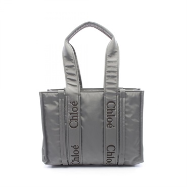 Chloe WOODY Medium Tote Shoulder Bag CHC23WS383 L41 Nylon Gray Used Women