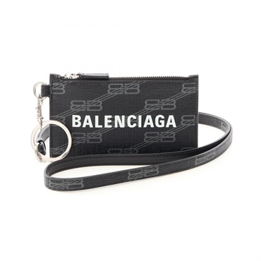 BALENCIAGA CASH BB Monogram Coin Change Purse Case canvas Black Used mens